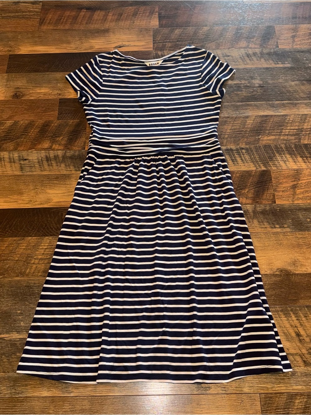 Boden Navy and White Striped Casual Dress